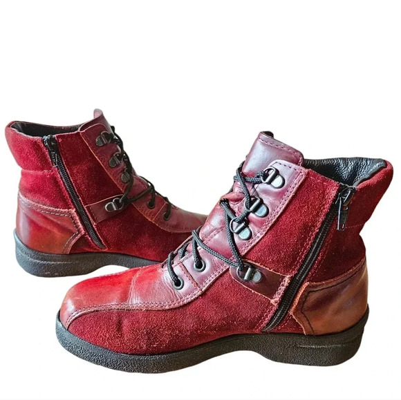 Saute Mouton Riley Suede Leather Boho Fall Winter Women's Ankle Boots Red  Sz 38 - Picture 4 of 16
